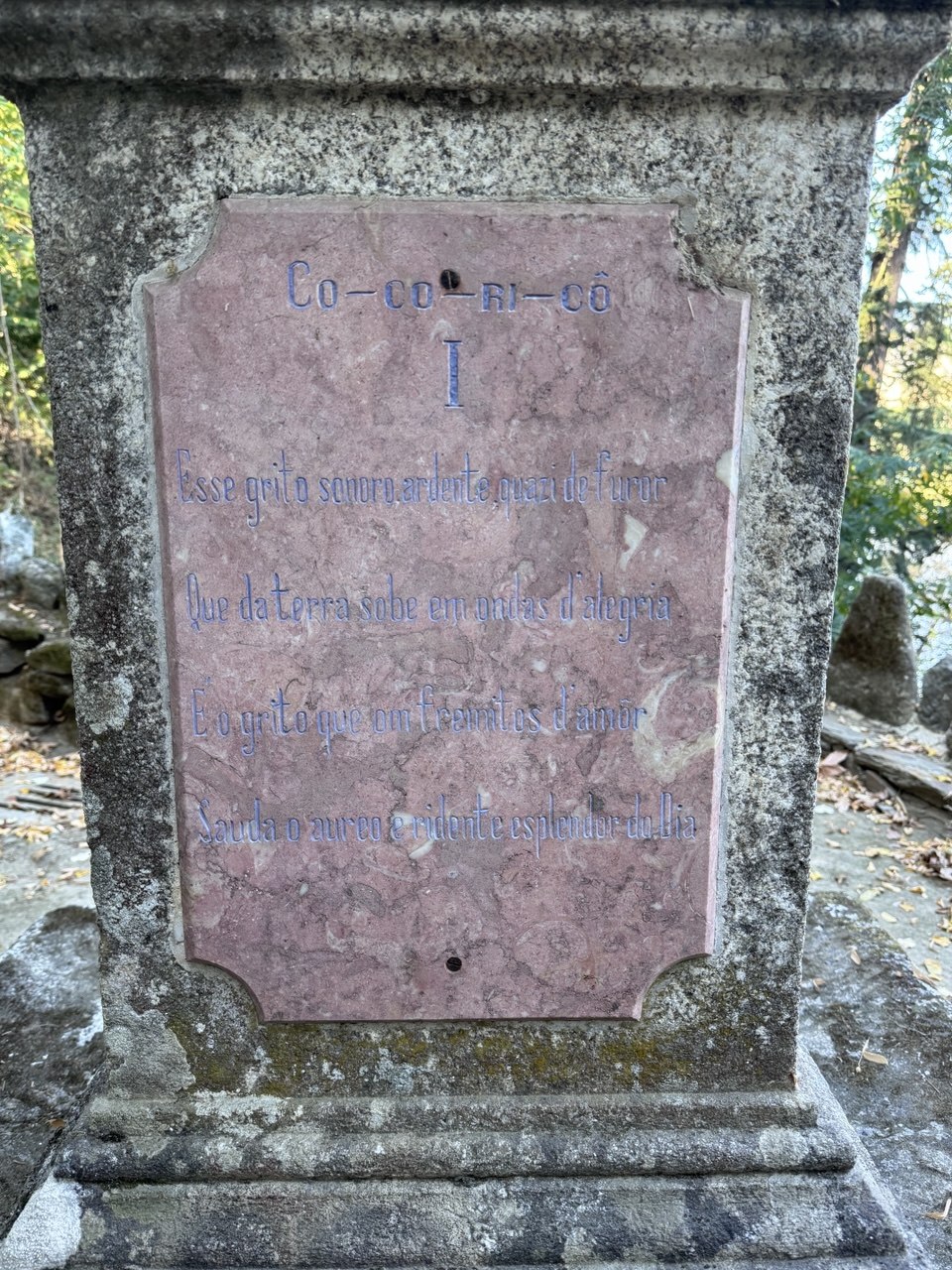 A monument in the middle of our hike in the woods